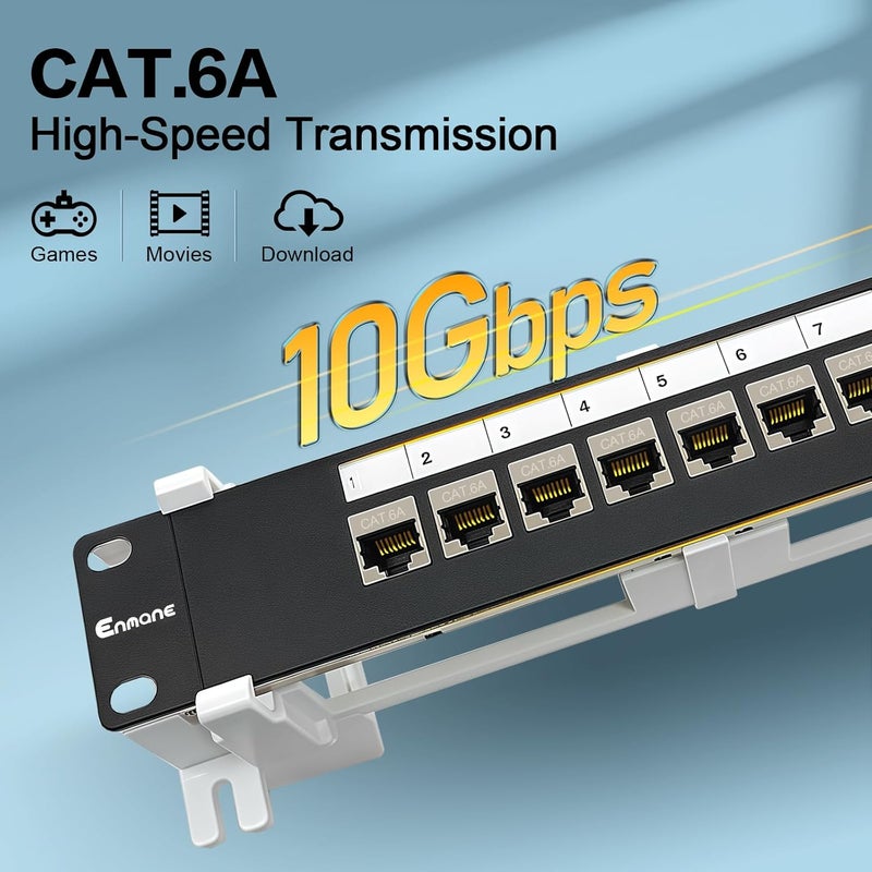 Enmane 8 Port Patch Panel Keystone Coupler CAT6A Shielded (EC Listed) Wall Mount 10 Inch with 89D Bracket Ethernet Patch Panel (CAT6A) - Image 4